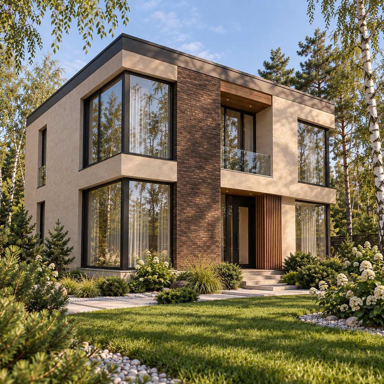 Дом «Квадрат света» — вид на боковой фасад и окна